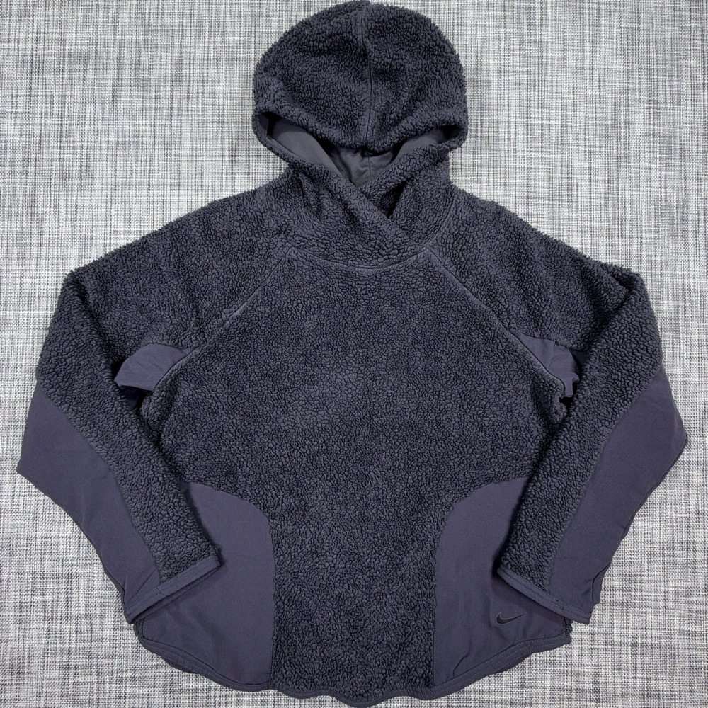 Nike Womens Sherpa Therma Fleece Training Hoodie Navy Blue Pullover Size Medium
